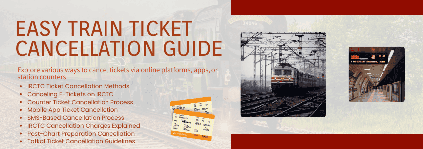 Guide to canceling train tickets on IRCTC, including e-ticket and counter ticket options