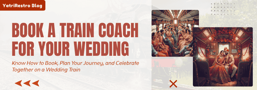 A wedding train coach decorated for a special occasion, ready for guests to travel together